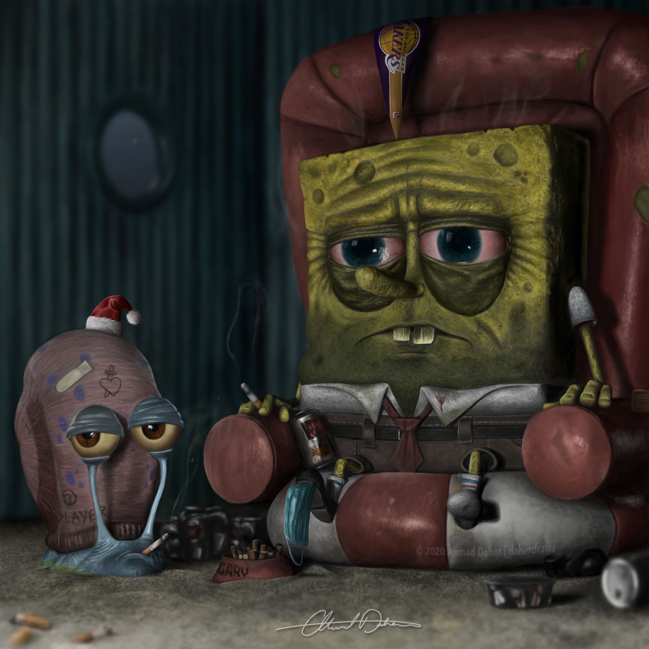 Spongebob and Gary, Digital Painting by ahmadaher on DeviantArt