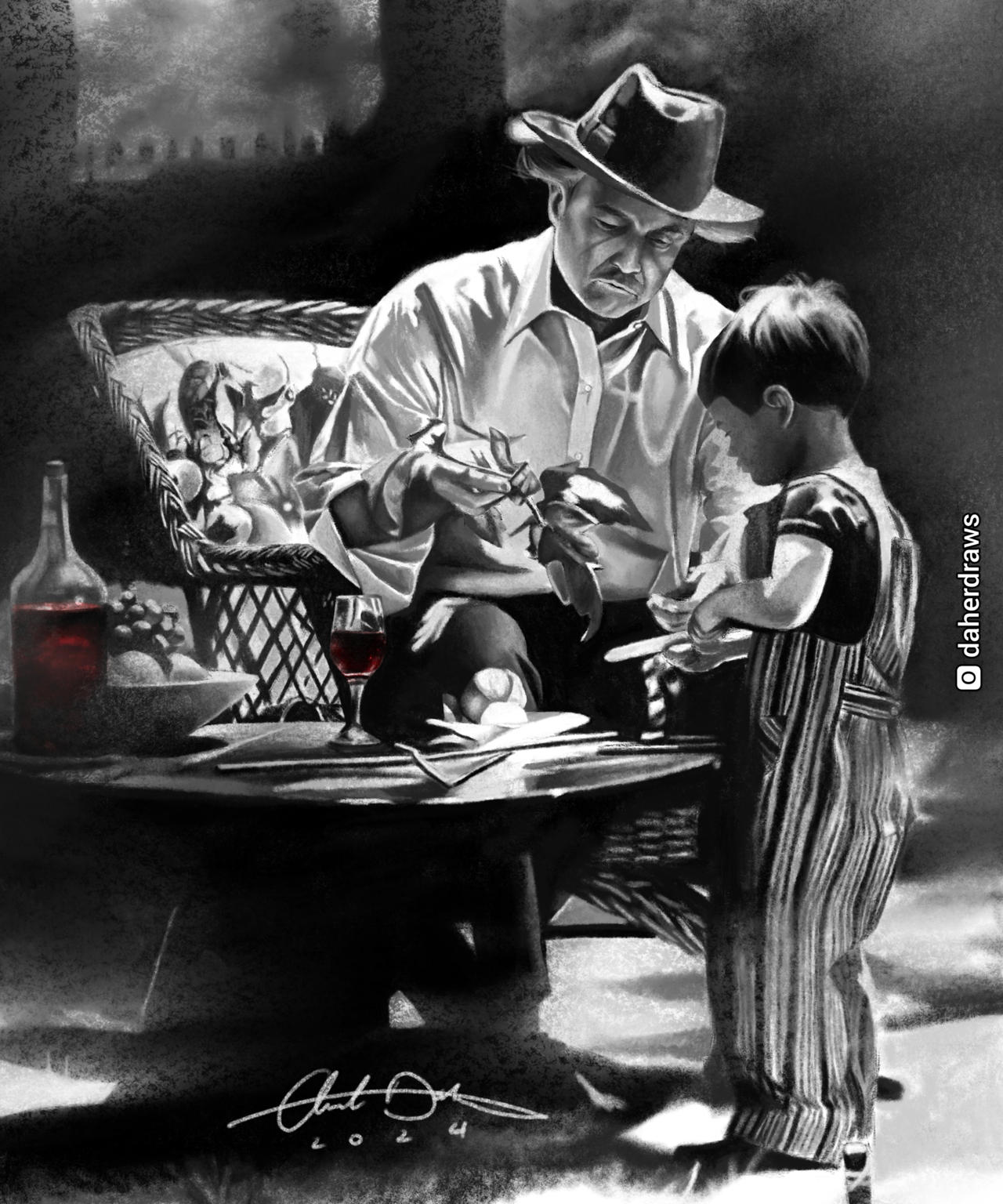 Marlon Brando and His Grandkid, Digital Drawing