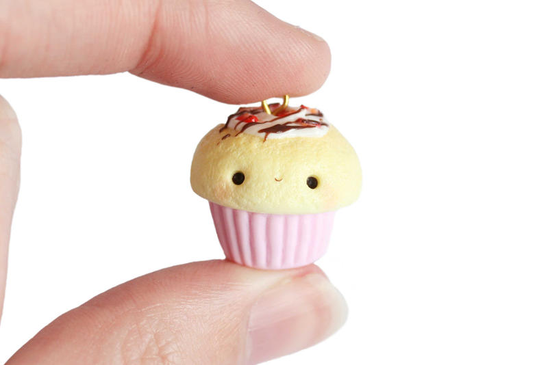 Chocolate Strawberry Cupcake Charm- Polymer Clay