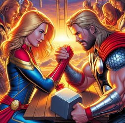 Captain Marvel arm wrestling Thor