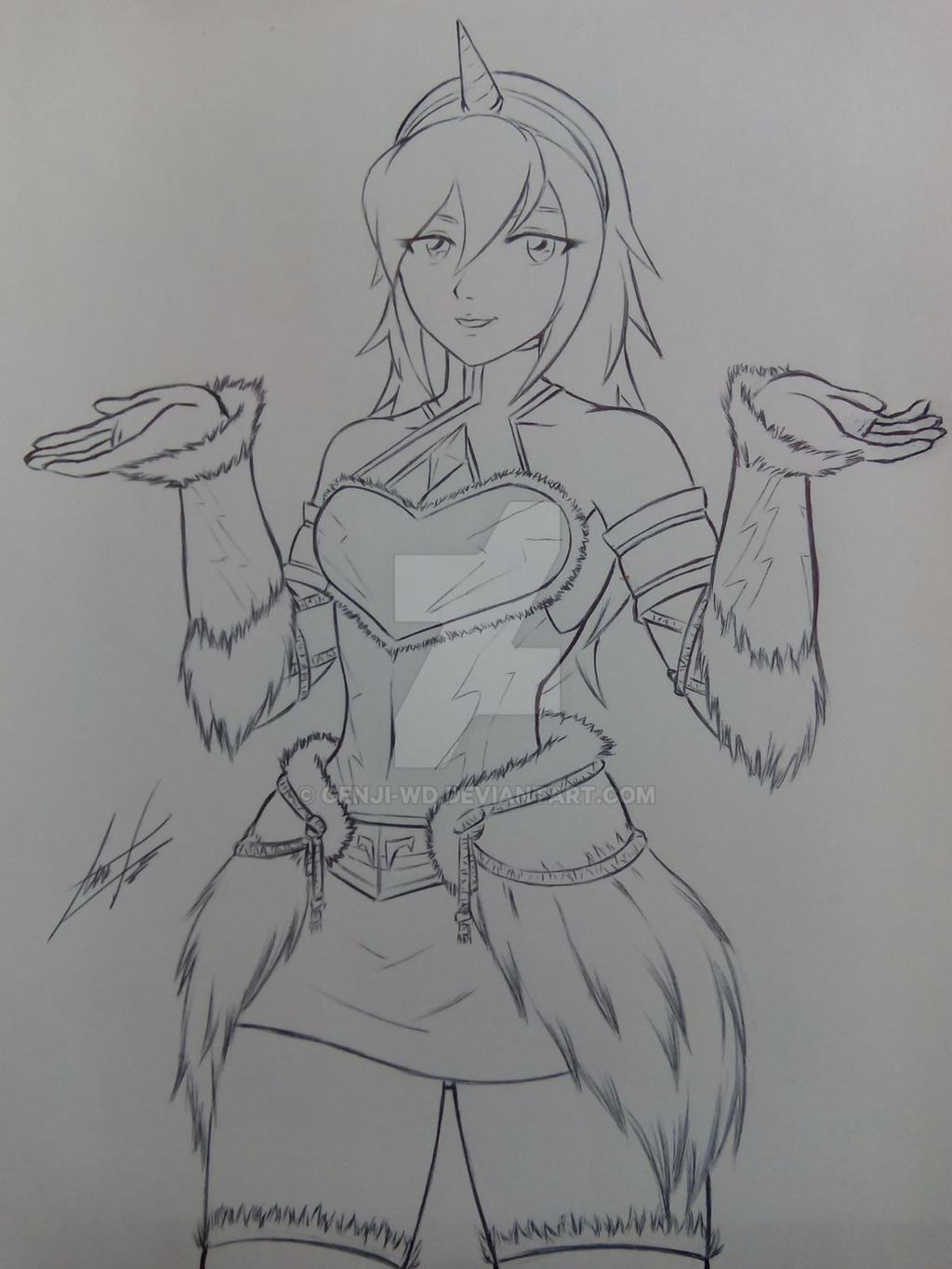 Senix in Kirin armor Reliqs lineart