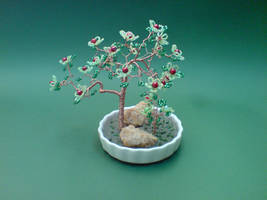 Bonsai Wire Tree Sculpture Beaded Flowers