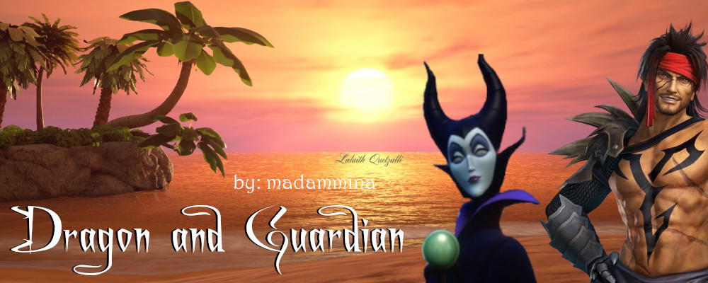 Photo of Jecht and Maleficent on a sunset beach titled Dragon and Guardian