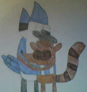 Mordecai and Rigby Hugging