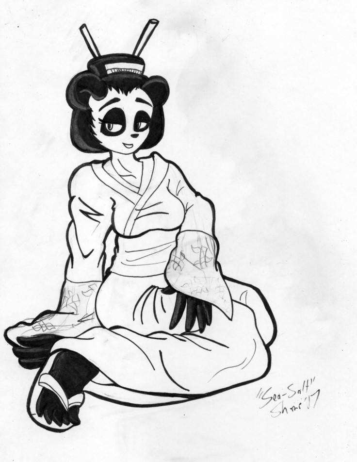 lineart- Geisha Panda