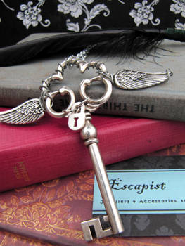 Winged Key and Lock Pendant