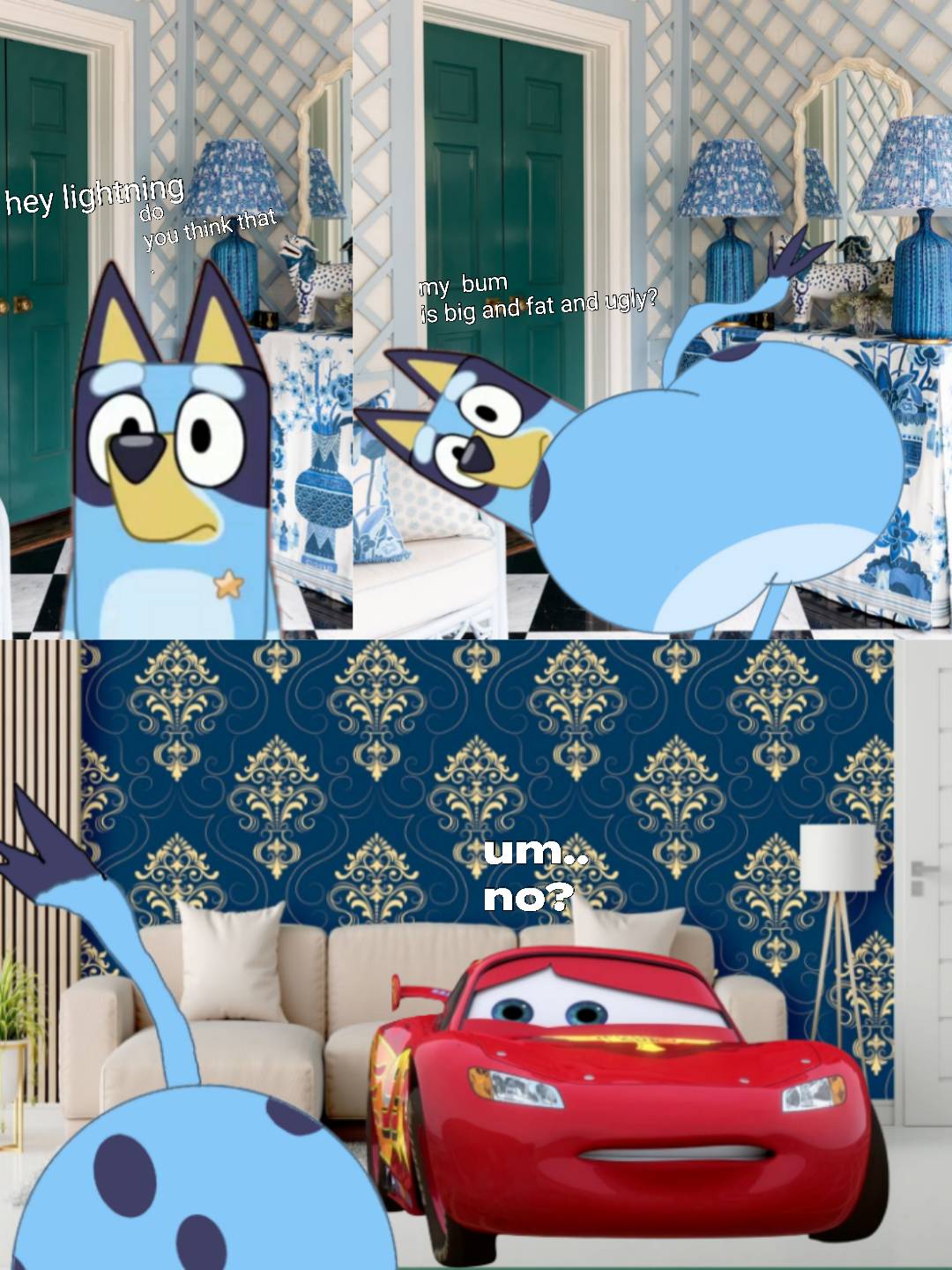 Lightning doesn't know why bluey's butt is big by brad090904 on DeviantArt