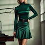 Woman in green satin clothes