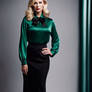 Woman in green satin clothes