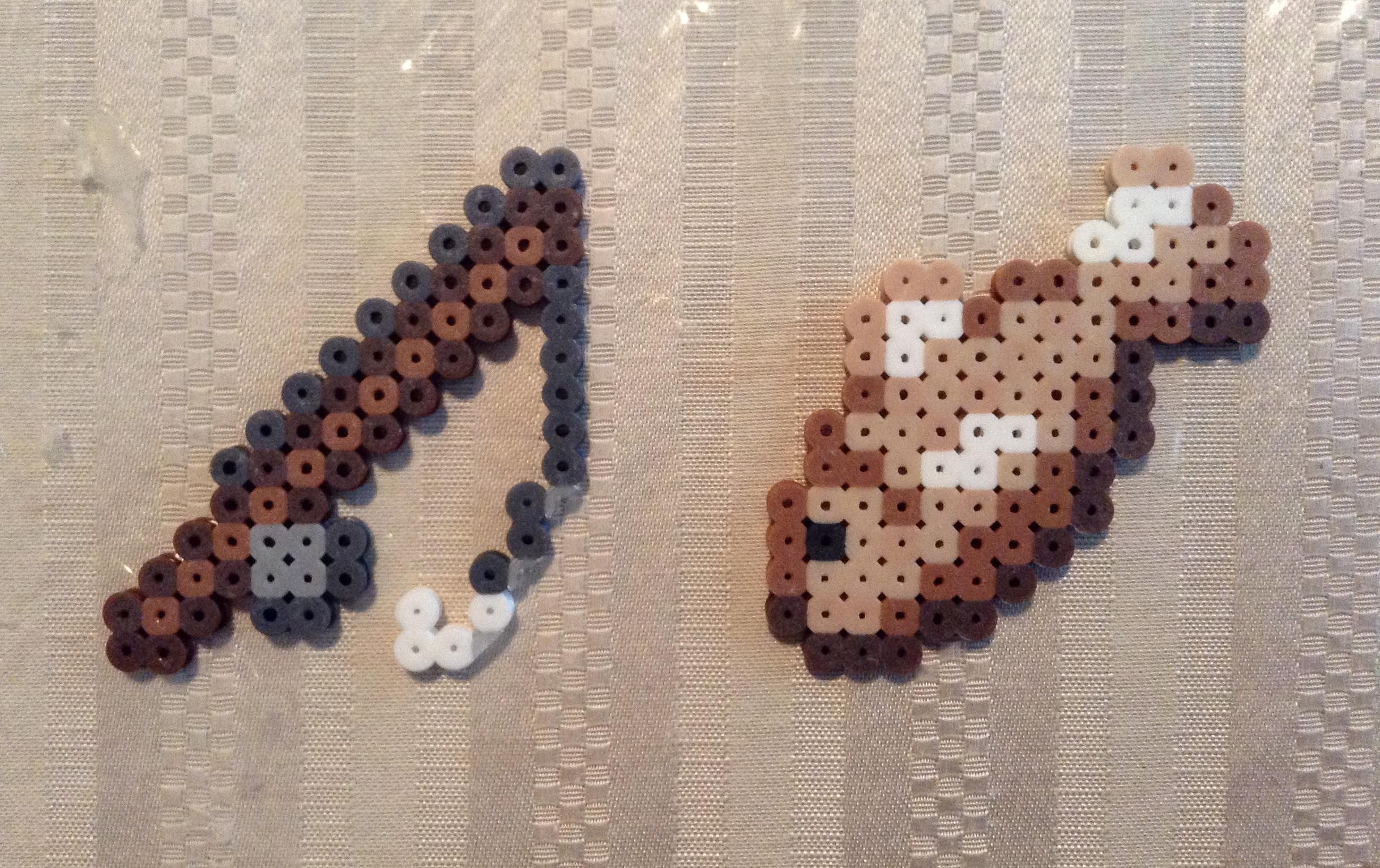 Minecraft fishing rod and raw cod (Perler) by crazycreeper529 on