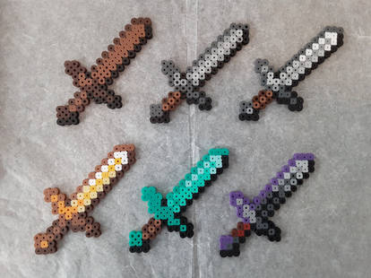 Minecraft iron ingot and tools (Perler) by crazycreeper529 on