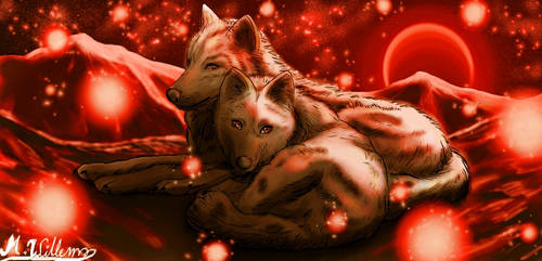 Wolfes at the Night of red Moon