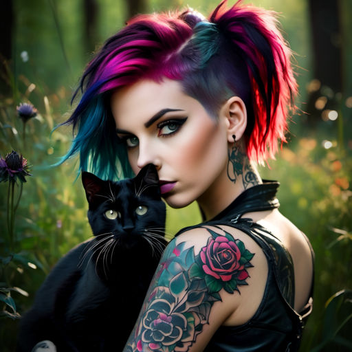 Goth Tattoo Girl Kitty Red Gradient Is A Cool Idea For A Tattoo. Girl