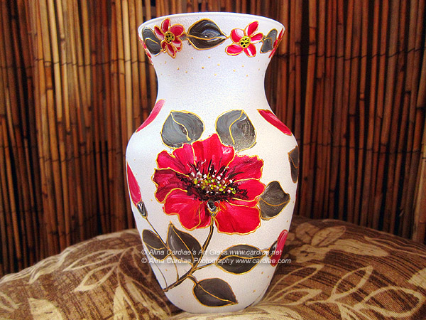 Hand Painted Red Flower Glass Vase