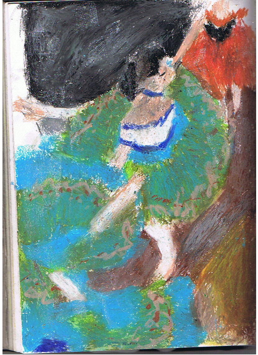 Oil Crayon Dancer in Green