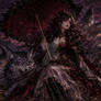 Gothic Queen with Umbrella and Shadow Wolf