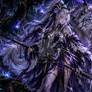 Mystic Warrior Princess with Spear and Giant White Lynx in Purple Spirit Forest