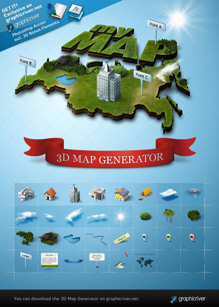 3d map generator photoshop actions by