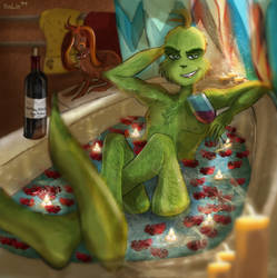 Grinch taking a bath