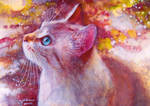 Shining Down On Me - CAT Watercolor Painting by RoryonaRainbow