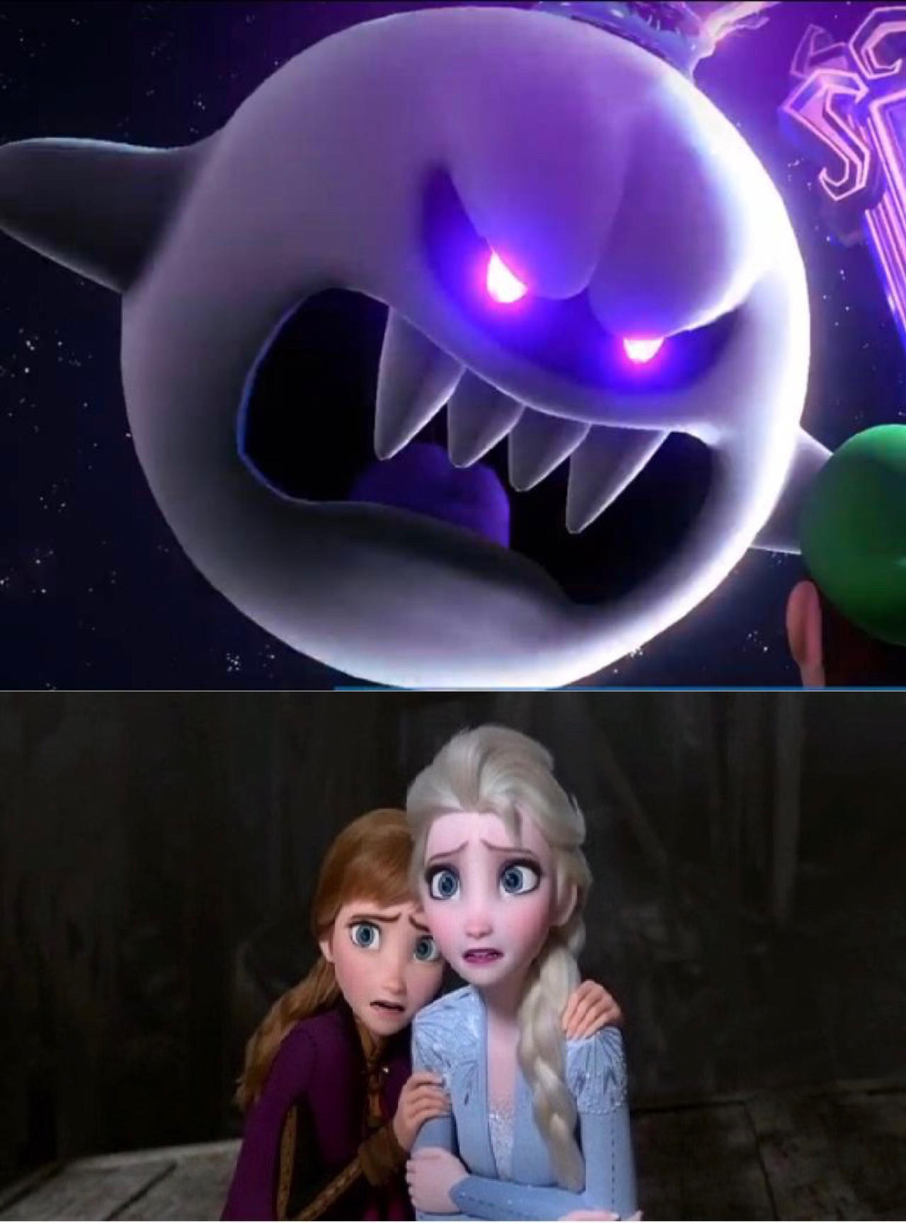 Elsa and Anna scared of King Boo by adamhatson on DeviantArt