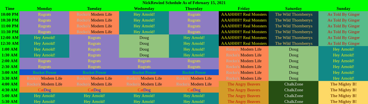 NickRewind Schedule As of February 15, 2021 by NickSchedules on DeviantArt NickRewind Schedule As of February 15, 2021 by NickSchedules on DeviantArt