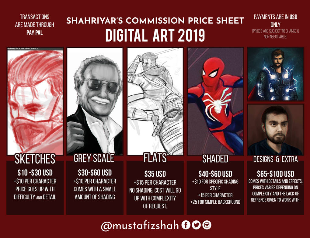 Artist Commissions Art Commission Chart For Digital Art 2019 by shahriyars-art on DeviantArt
