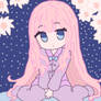  Pink-haired girl in pajamas.