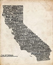 California: typograhic map