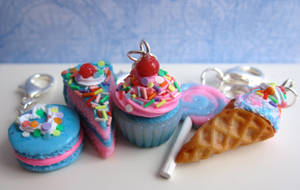 Bright Blue and Pink Food Charms