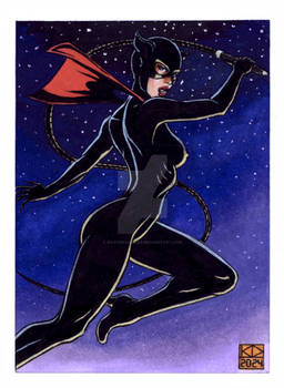 ACEO 0293 Miss Fury Readies Her Whip (Golden Age)