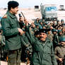 Saddam Hussein speaking to Iraqi soldiers