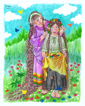 Elf Sisters And Hairs With Flowers