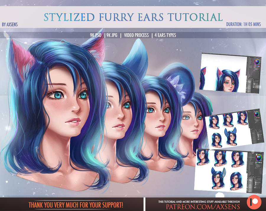 Stylized Furry Ears Tutorial by Axsens