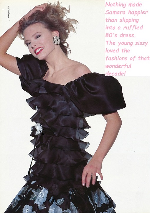 Crossdresser in Ruffled 80s dress!