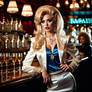 Pretty transvestite working as 1980s barmaid