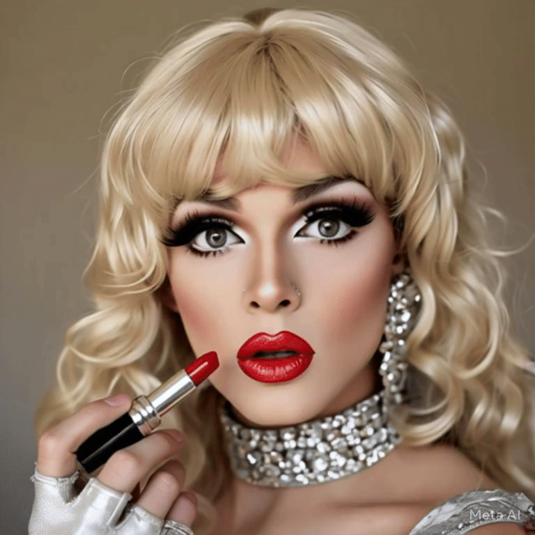 Transvestite applying lipstick #6