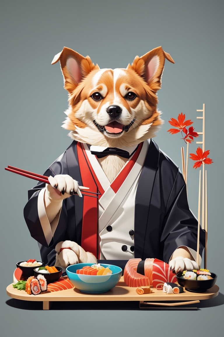 Sophisticated Dog Vector Image with Sushi and Chop by ELIZACAVU on ...