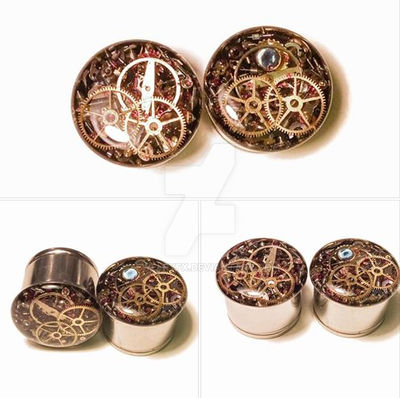 5/8 1 PAIR Single Flare Steampunk Tunnels Gauges