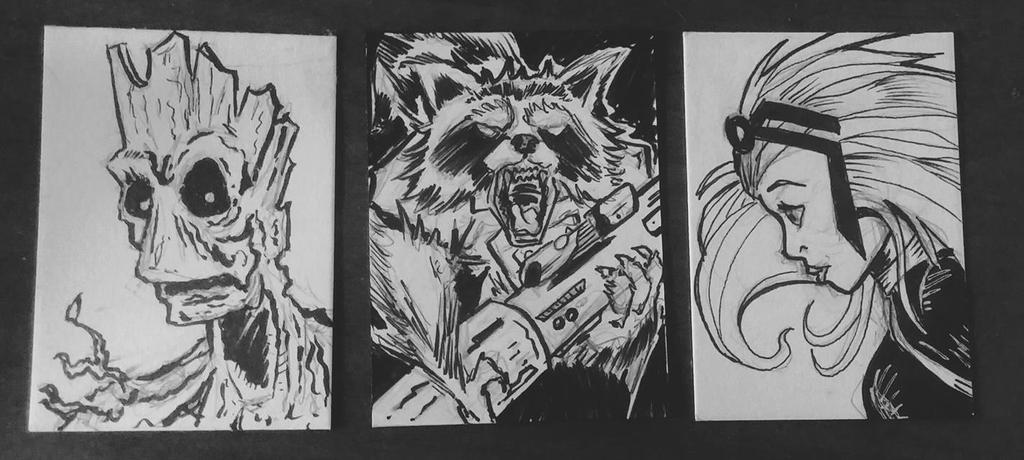 3 sketch cards uncolored by mzjoe