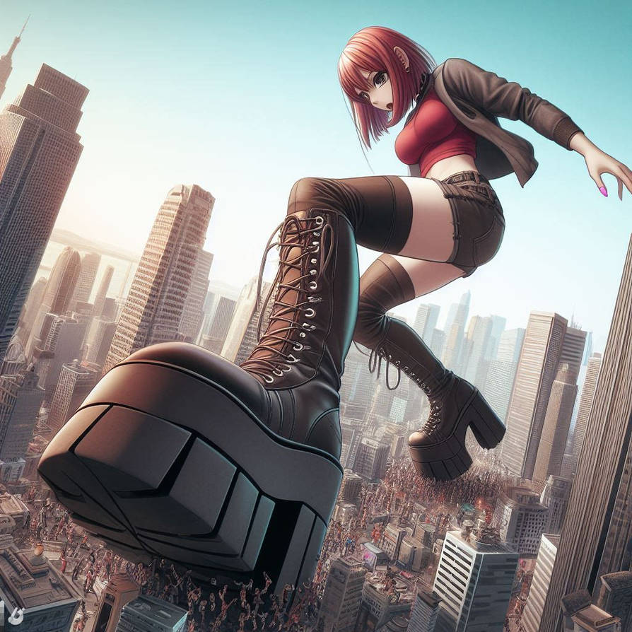 Giantess girl stomp city with her platform boots by Uniti12345 on