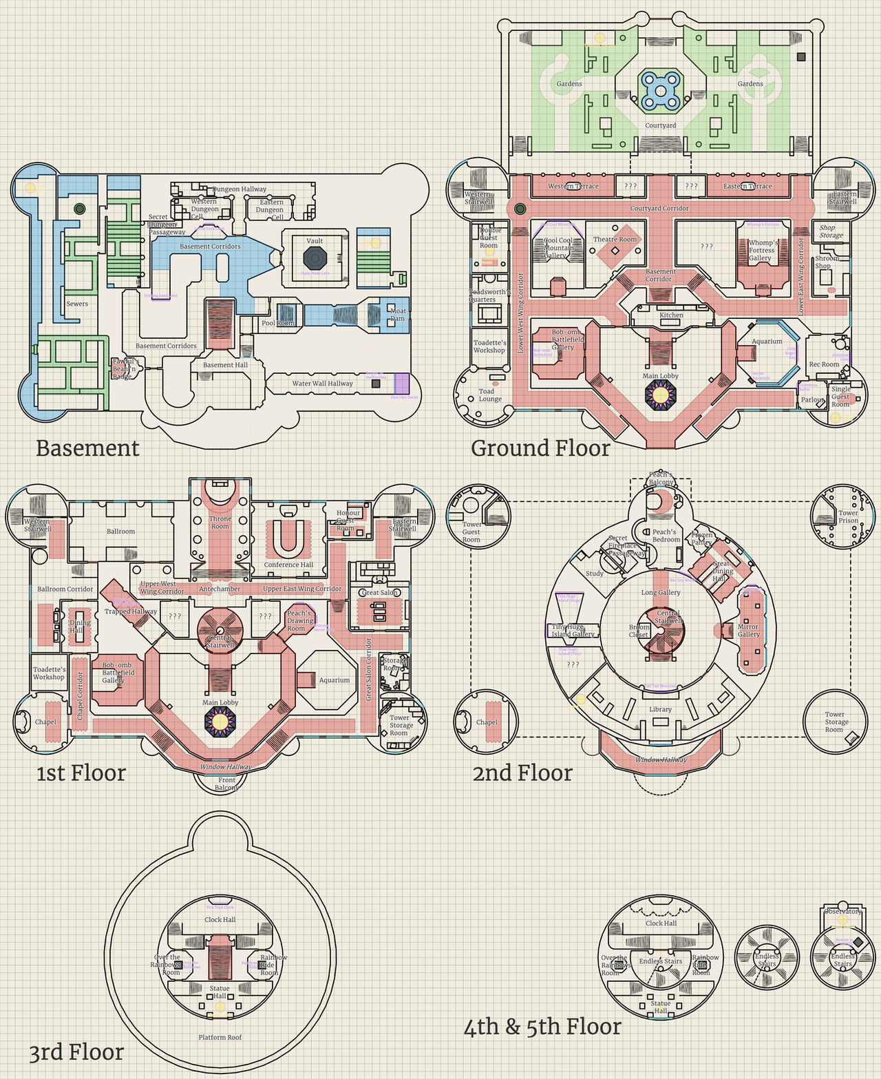 Ultimate Peach's Castle Map (labelled version) by DefinitelyNotSascha ...