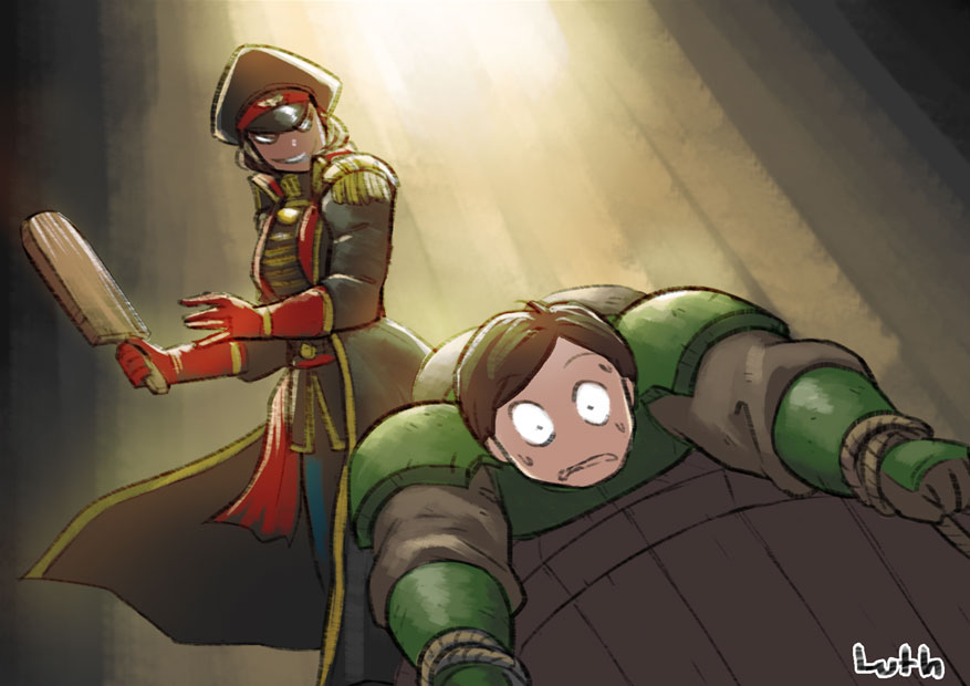 Female commissar spank a young guardsman