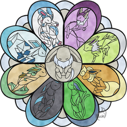 Eeveelutions in Stained Glass - 2 (Shiny Variant)