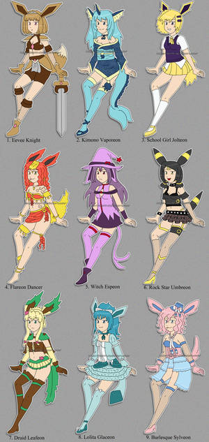 [CLOSED] ADOPTABLES: Eevee evolution gijinka