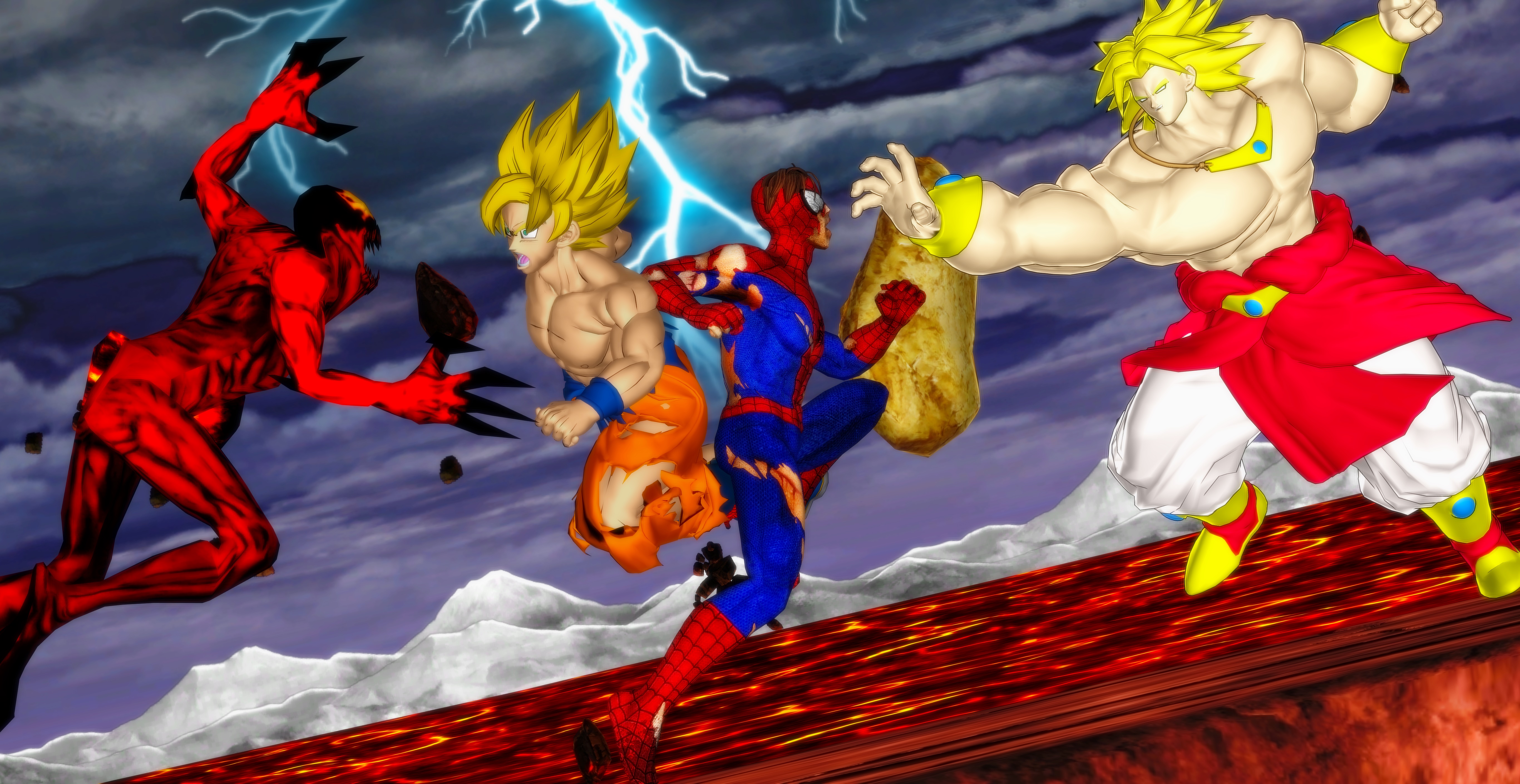 Goku And Spiderman Vs Broly And Carnage by heavengamer on DeviantArt