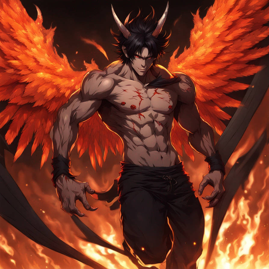 Demon Flying Reference Male Demon, Flying, 4 Red Feathered Wings by Ogman213 on DeviantArt