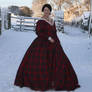 red wool 1850s dress