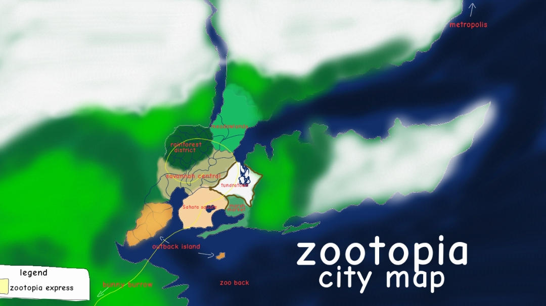 Zootopia Districts Map Zootopia city map (new) by earththehedgeho on DeviantArt