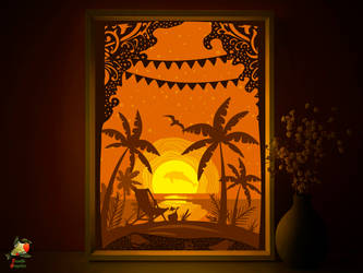 Beach Lightbox template 3D papercut shadowbox by SweetieGraphics